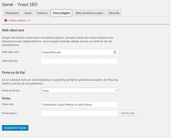 Wordpress Yoast SEO Eklentisinin Ayarları Firma Bilgileri